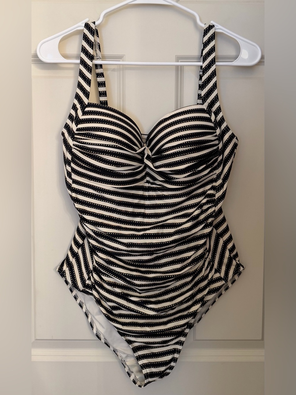 Niptuck Swim “Joanne” One Piece Swimsuit, Black/White Stripe, Size 10